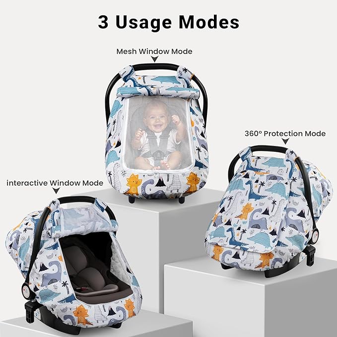 Elstey Car Seat Cover Baby, Minky Dot Carseat Covers Baby Girls, Lightweight Infant Car Seat Cover Canopy with 2 Layers Breathable Mesh Windows, Stroller Carrier for Babies Newborn Essentials-BubblyBeeBaby