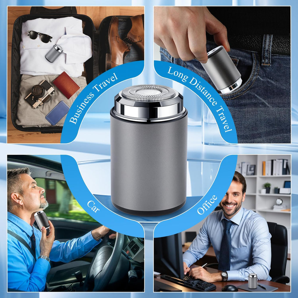 Mini Electric Shaver, Portable Mini Electric Shaver, Pocket Size MiniElectricShaver for Men, USB Rechargeable Waterproof ShaverElectric Beard Trimmer for Home, Car, Office, Business Trip (Gray)