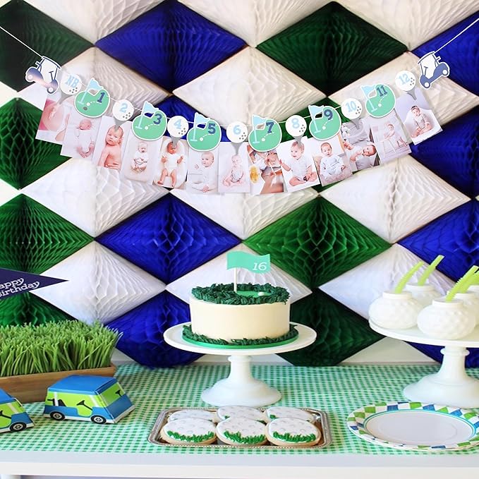 Hole In One First Birthday - Golf 1st Birthday Decorations,Golf 12 Month Photo Banner,Golf 1st Year Photo Banner One High Chair Banner-BubblyBeeBaby