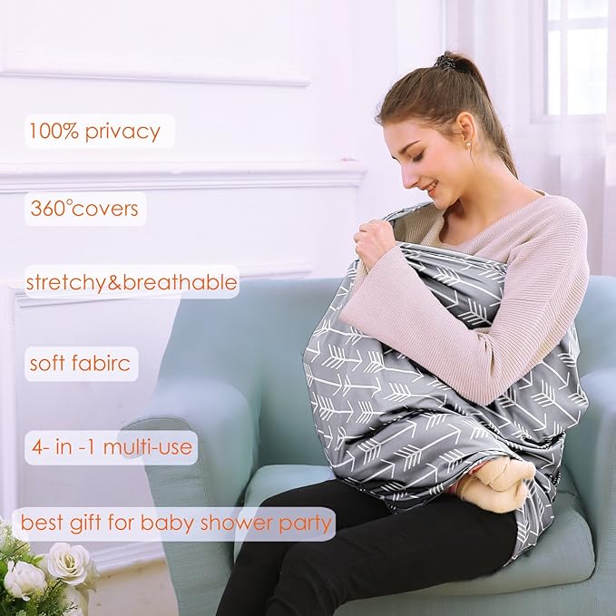Car Seat Canopy Breastfeeding Cover - Multi Use Baby Stroller and Carseat Cover, Breastfeeding Covers, Boys and Girls Shower Gifts (Classical Arrows)-BubblyBeeBaby