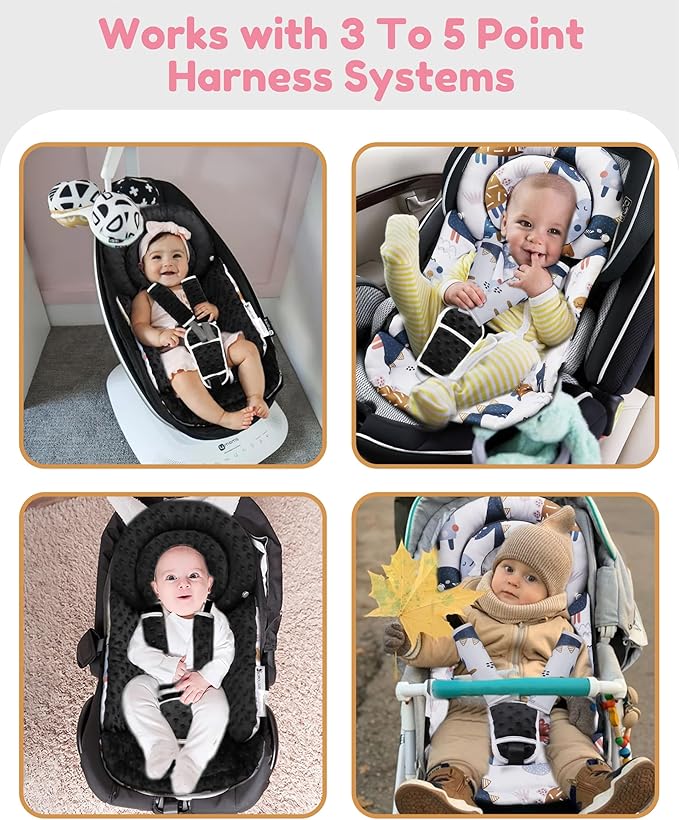 Infant Car Seat Insert with Removable Cushion for Baby Preemie Newborn Infant, Reversible carseat Insert Head Body Support Fits for Stroller, Baby Swing, Rocker, Bouncer, Bassinet - Black-BubblyBeeBaby