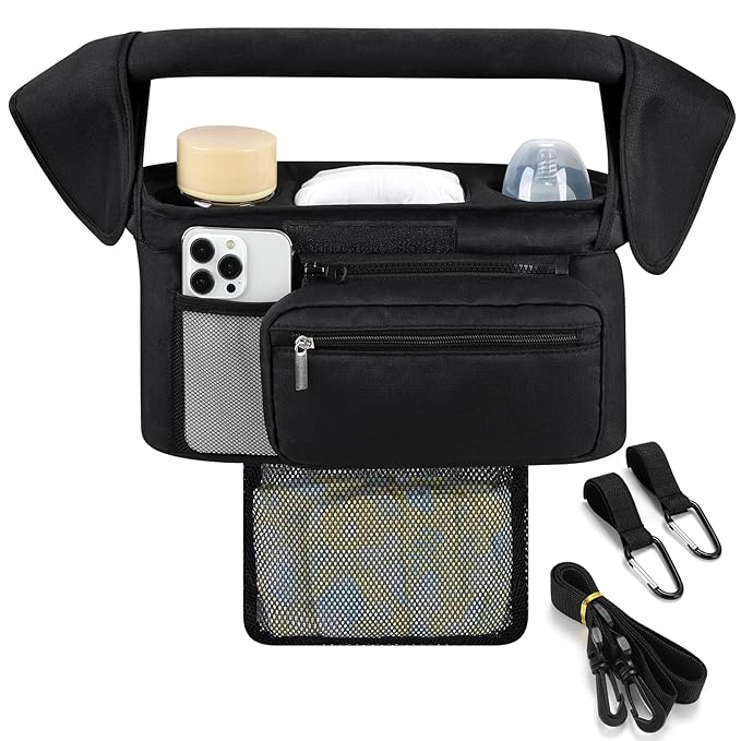 Accmor Universal Stroller Organizer with Insulated Cup Holder Detachable Phone Bag and Shoulder Strap,Stroller Bag Caddy Organizer Fits for Uppababy, Baby Jogger, Britax Strollers-BubblyBeeBaby