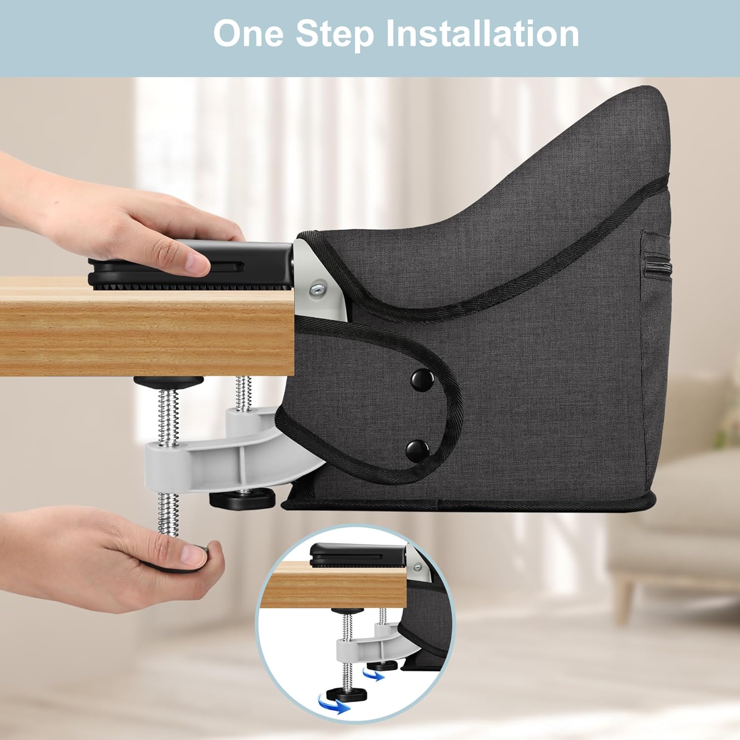 Hook On High Chair, Jozzve Baby High Chair, Portable High Chair for Travel, Foldable Fast Table Chair with Storage Bag, Baby Feeding Seat Clip On High Chair for Home and Travel (Brown)