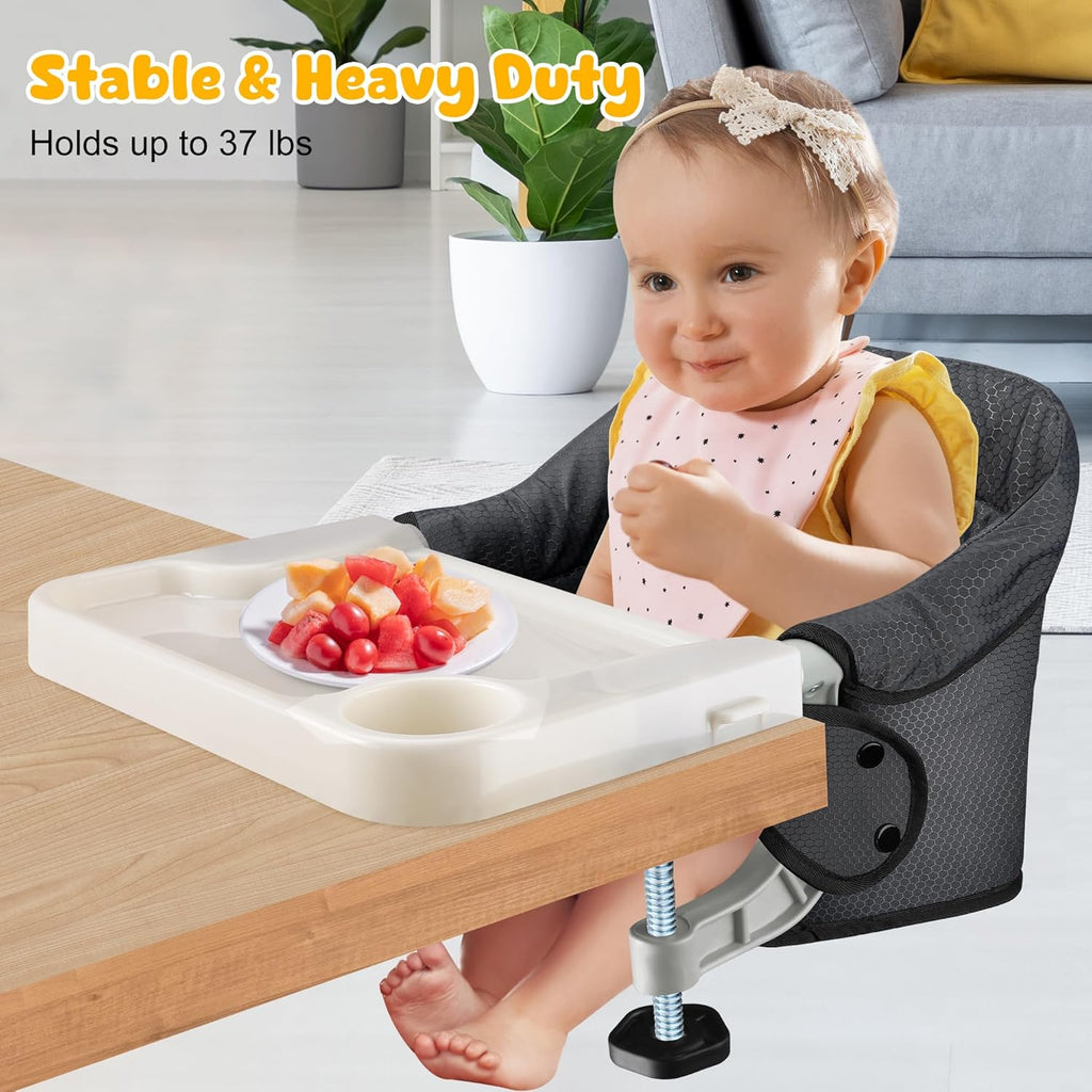 Hook On Chair with Removable Dining Tray,Portable Table High Chair, Folding Baby Chair with Storage Bag for Indoor/Outdoor(Black)