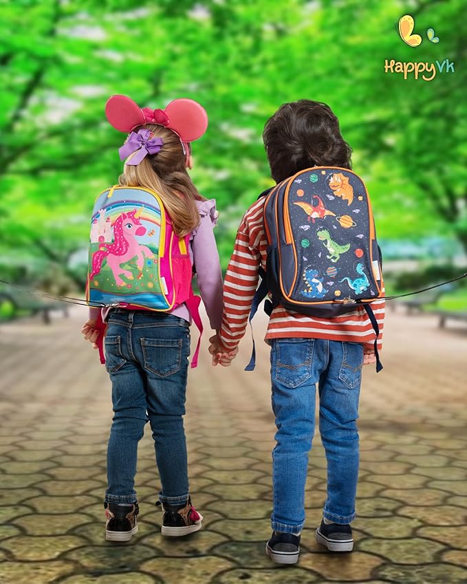 HappyVk- Backpack with Leash for Kids-Anti Lost Walking Toddler Leash-Dinosaur design-for 1-4 Years Old Boys, Girls-BubblyBeeBaby