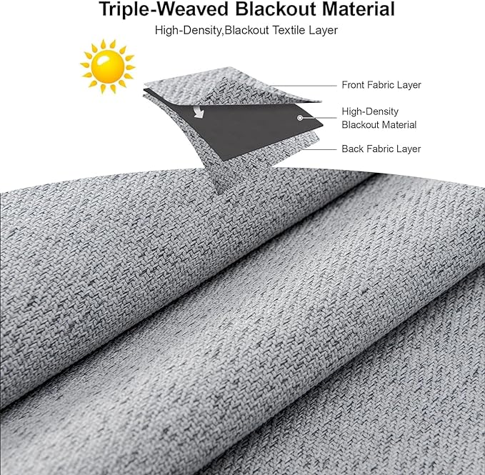 Joydeco Faux Linen Blackout Curtains for Bedroom,Light Grey Blackout Curtains 96 inches Long,100% Blackout Sound Proof Thermal Insulated Window Drapes Luxury Decor（W52xL96 Inch,Light Grey）-BubblyBeeBaby
