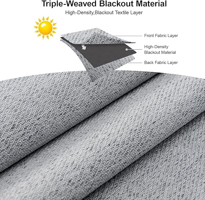 Joydeco Faux Linen Blackout Curtains for Bedroom,Light Grey Blackout Curtains 120 inches long,100% Blackout Solid Thermal Insulated Window Drapes Luxury Decor for Living Room（W52xL120 Inch,Light Grey）-BubblyBeeBaby