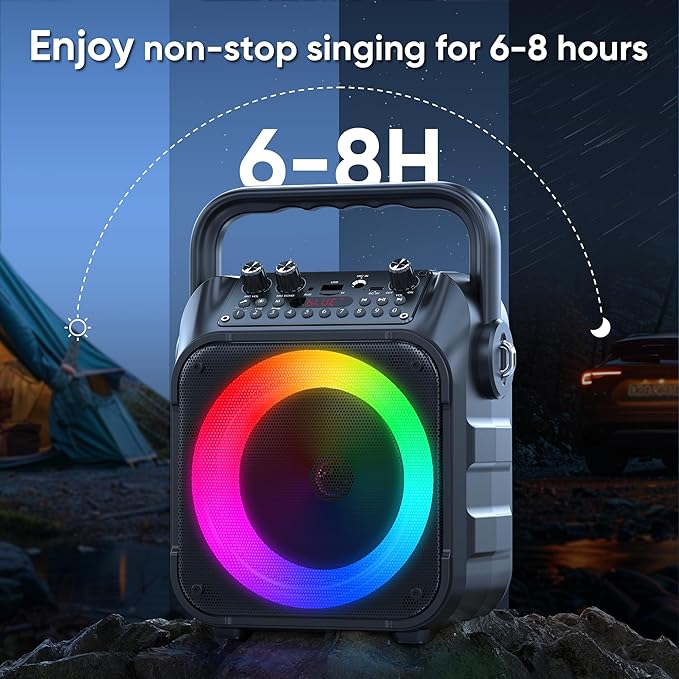 Karaoke Machine, Portable Bluetooth Speaker with 2 Wireless Microphones for Adults & Kids with Lights, Karaoke Microphone with PA System Supports USB/TF/REC/FM/AUX for Home Party Home System Packages-BubblyBeeBaby