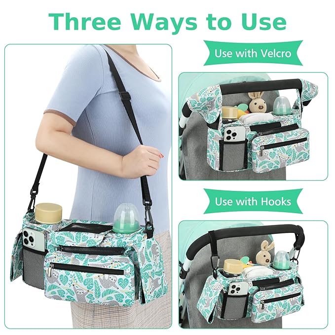 Accmor Universal Stroller Organizer with Insulated Cup Holder Detachable Phone Bag and Shoulder Strap,Stroller Bag Caddy Organizer Fits for Uppababy, Baby Jogger, Britax Strollers-BubblyBeeBaby