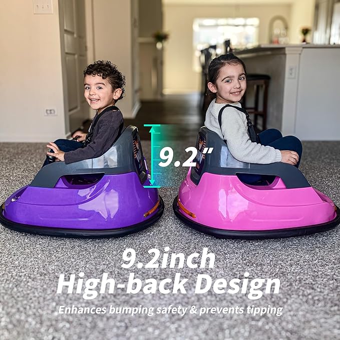 12V Kids Electric Bumper Car, Baby Bumper Car for Toddlers w/Remote Control, 360° Spinning - Purple-BubblyBeeBaby