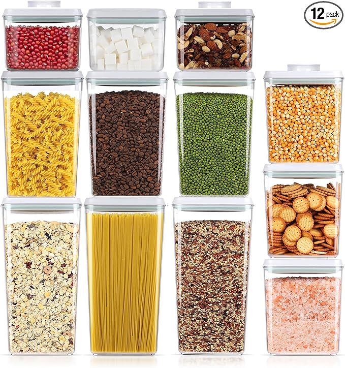 12 Pcs Pop Food Storage Containers Airtight Food Storage Containers Set with Lids Kitchen Pantry Organization and Storage, 3.4Qt, 2.8Qt, 2.1Qt, 1.2Qt-BubblyBeeBaby