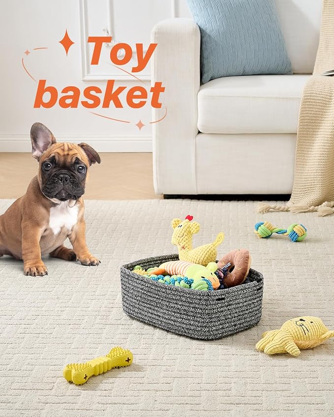 KALLAX Small Woven Basket, 12 x 8 x 4.5 Inches, Storage Basket for Organizing, Cute Small Rope Shelf Closet Cube Storage Bins Baskets for Shelves, Dog Toy Gift Baskets Empty, 3 Pack Mixed Black-BubblyBeeBaby