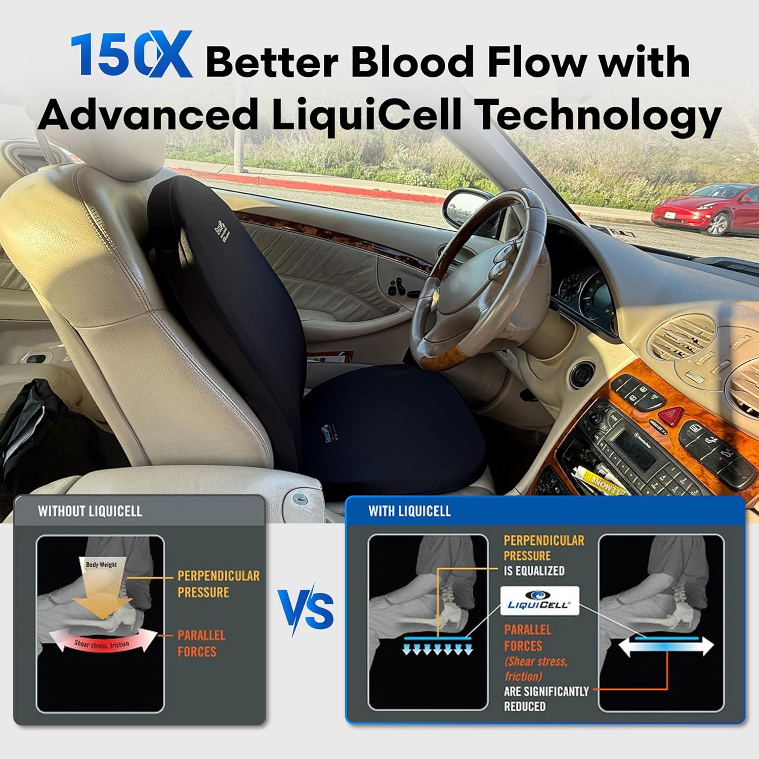 Lumbar Support Pillow for Office Chair, Car, Driving Seat, Auto, Lower Back Pain | Great Back Support with Liquid Filled Membranes | Small Size, (18" W x 18”x 1.5”)