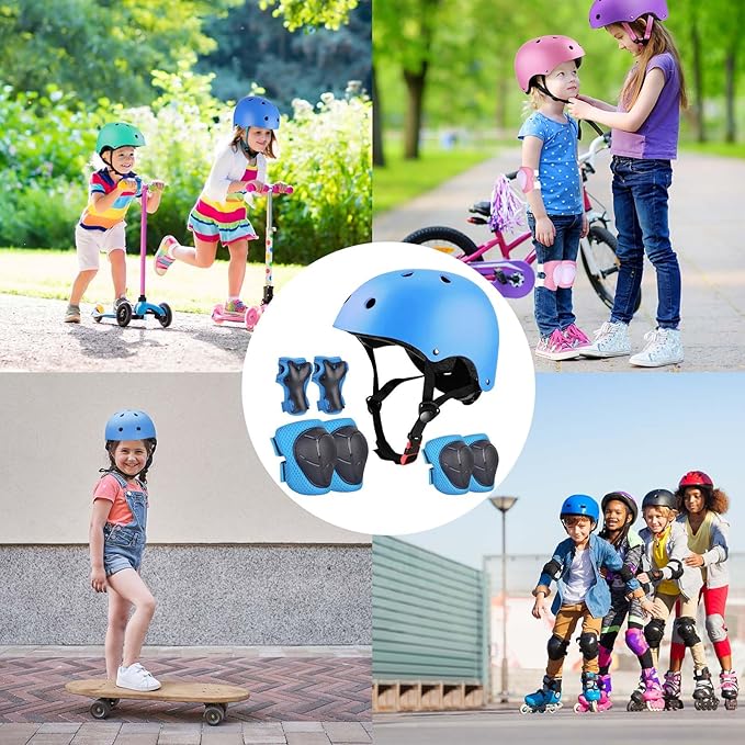 Kids Bike Helmet Set Adjustable for Children, Boys, Girls and Teenagers Aged 3-8 Years Includes Elbow, Knee, Wrist Guards Children's Helmet Protection Set for Bikes SkateboardsRollerskates-BubblyBeeBaby