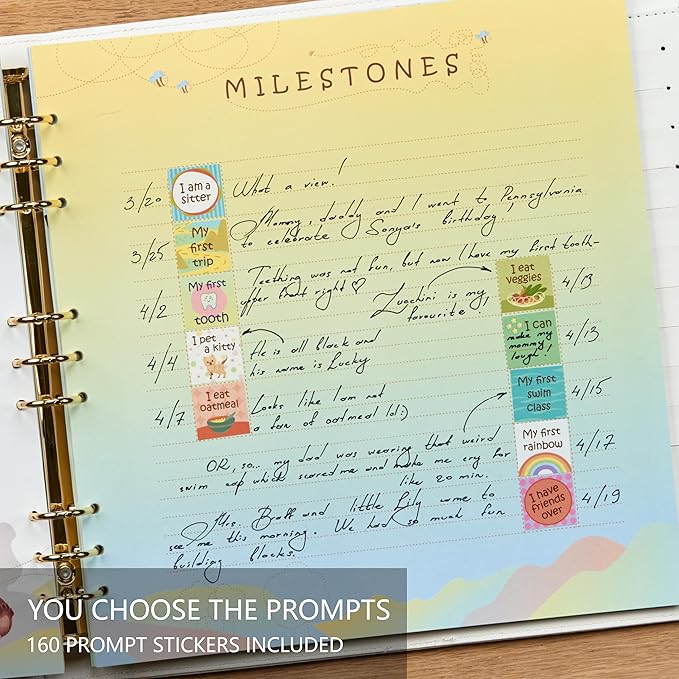 Keepsake Baby Memory Book Girl Boy – Timeless Leather-Bound Baby Milestone Book – Baby Book Keepsake Record First 5 Years – Gender Neutral Baby Scrapbook Album, Baby Album Journal Registry Search Gift-BubblyBeeBaby