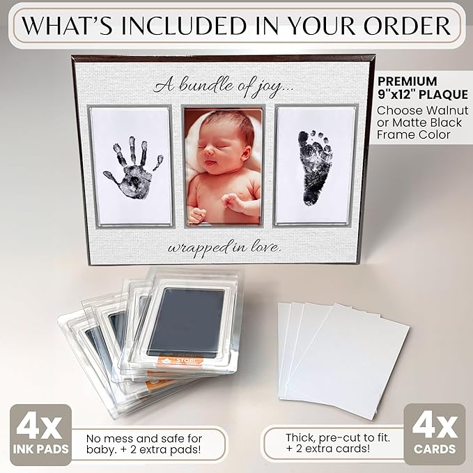 Inkless Hand and Footprint Kit, Baby Keepsake Plaque & Baby Shower Gifts - Ideal as Mom To Be Gift, Nursery Picture Frames, Clean Touch Hand and Footprint Kit (Style 2 - Design 4)-BubblyBeeBaby