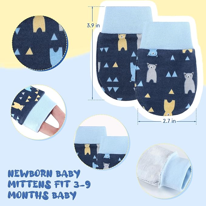 6 Pairs Newborn Baby Mittens No Scratch Gloves Infant Toddler Anti Scratch Essentials Unisex Cotton for 3-9 Months Girls Boys (Gray Series, Cool)-BubblyBeeBaby