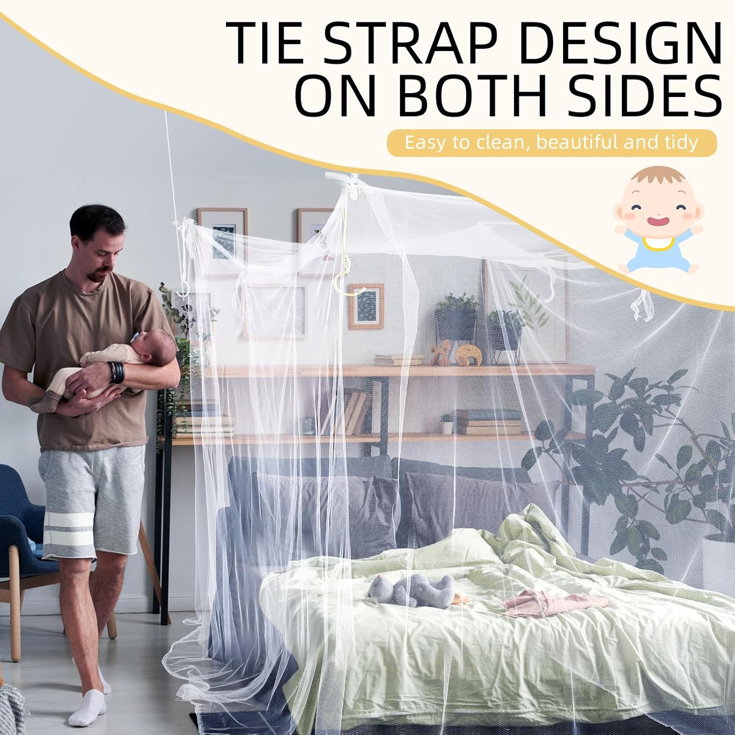 4 Corners Mosquito Net for Mosquiteros para Camas Bed Canopies Netting Bed Drapes Rectangular Mosquito Mesh for Camping Home Outdoor Travel (White,L75 X W59 X H67 Inch,Opening)