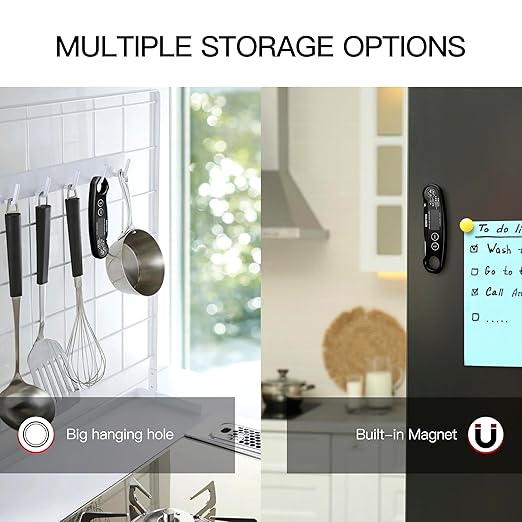 1-Second Rapid and Accurate Meat Thermometer - Waterproof Multifunctional Kitchen Food Thermometer, Ideal for Frying, Smoking, Grilling and More (Black)-BubblyBeeBaby