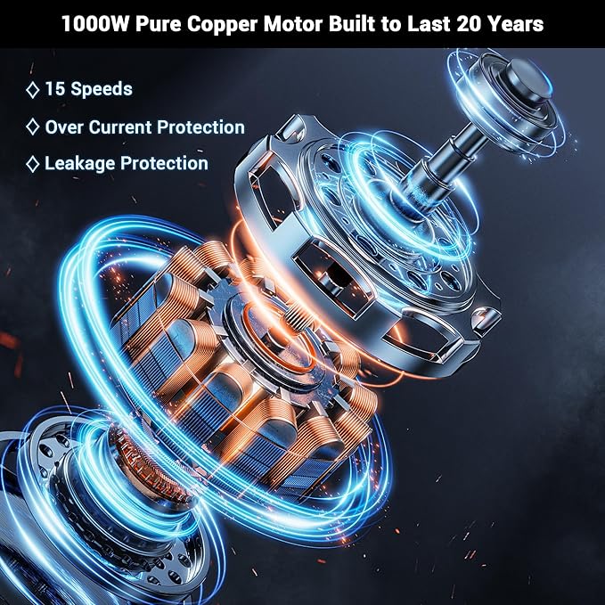 Immersion Blender RPM 16000±10% Scratch Resistant Hand Blender,15 Speed and Turbo Mode Hand Mixer, 3-in-1 Heavy Duty Copper Motor Stainless Steel Smart Stick with Egg Beaters and Chopper-BubblyBeeBaby