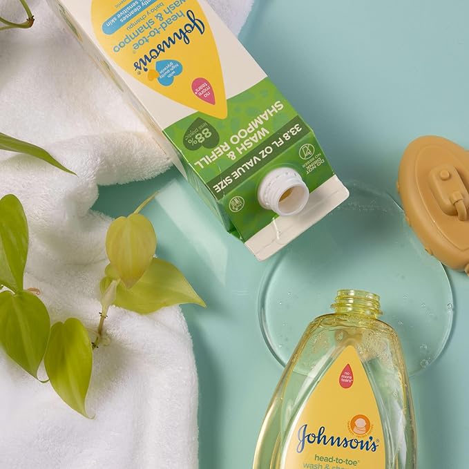 Johnson's Head-To-Toe Gentle Baby Body & Hair Wash, Tear-Free, Sulfate-Free & Hypoallergenic for Sensitive Skin, Value Size Refill, 33.8 fl. oz-BubblyBeeBaby