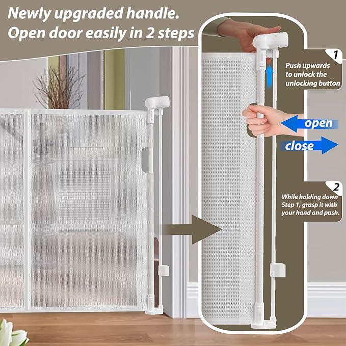 150" Extra Wide Retractable Baby Gates Dog Gate for Large Opening, 41" Extra Tall Mesh Pet Gate, Long Child Safety Gates with Fiberglass Rods for Stairways, Doorways, Hallways - Indoor/Outdoor Use-BubblyBeeBaby