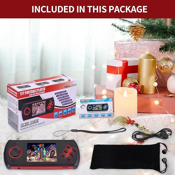 16 Bit Handheld Game for Kids Built-in 230 HD Classic Retro Video Games USB Rechargeable 3.0 Inch Childrens Travel Electronics Toys Portable Gaming Player System Gift for Boys Girls Ages 4-8-12-BubblyBeeBaby