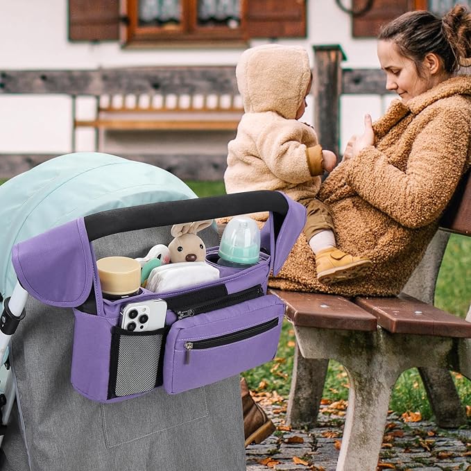 Accmor Universal Stroller Organizer with Insulated Cup Holder Detachable Phone Bag and Shoulder Strap,Stroller Bag Caddy Organizer Fits for Uppababy, Baby Jogger, Britax Strollers-BubblyBeeBaby