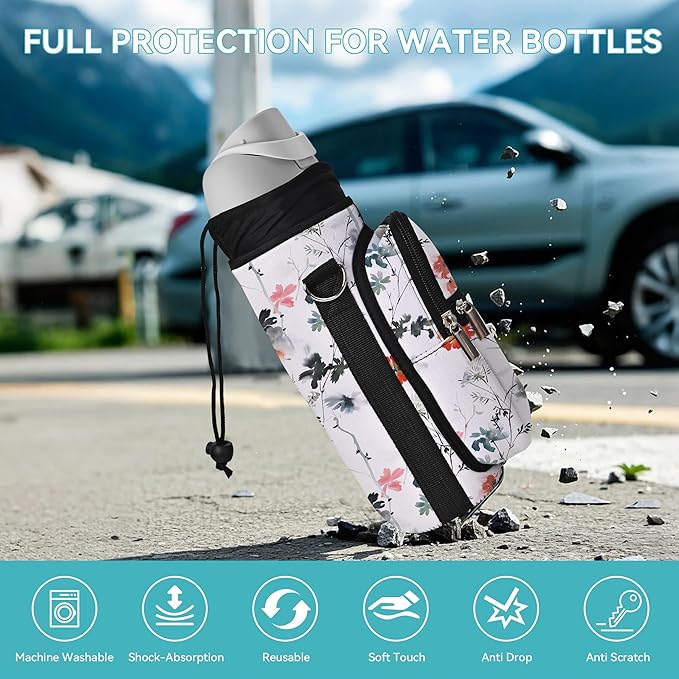 icolor Water Bottle Carrier Bag with Strap 25/32/40 oz Crossbody Bottle Holder with Phone Pocket Sling Sleeve Insulated Neoprene Water Bottle Pouch for Walking Travelling-BubblyBeeBaby