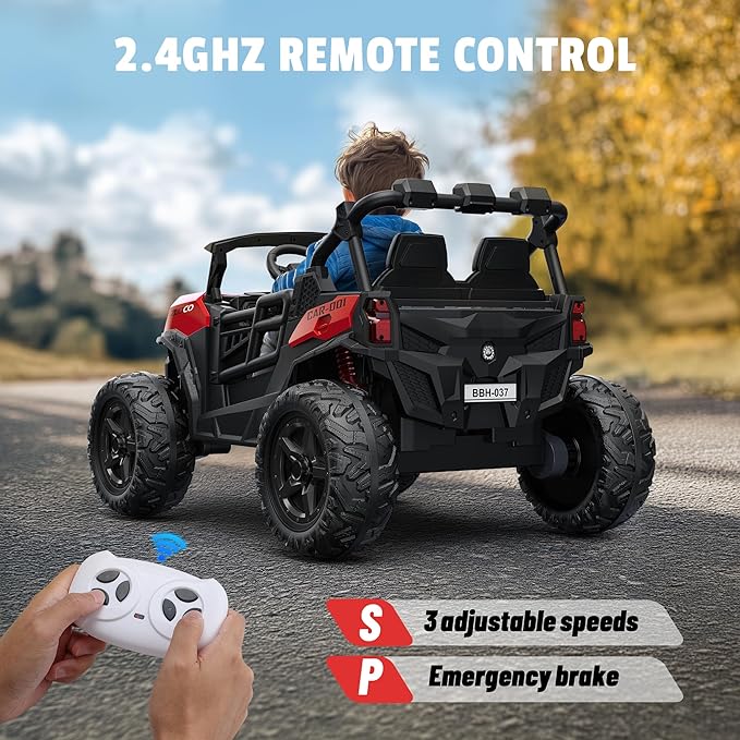 24V 2 Seater Ride on Car Truck, 4x200W, EVA Tires, 4WD/2WD, Rainbow Lights, Remote Control, Shock Absorbers, Bluetooth, Ride On UTV Toy for Kids Ages 3-8, Red-BubblyBeeBaby