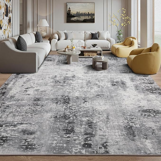Kelarea Living Room Rug 6x9 Grey Rug Machine Washable Large Area Rugs, Non Slip Abstract Vintage Indoor Carpet for Bedroom, Nursery, Classroom, Dining Room, Home Office-BubblyBeeBaby
