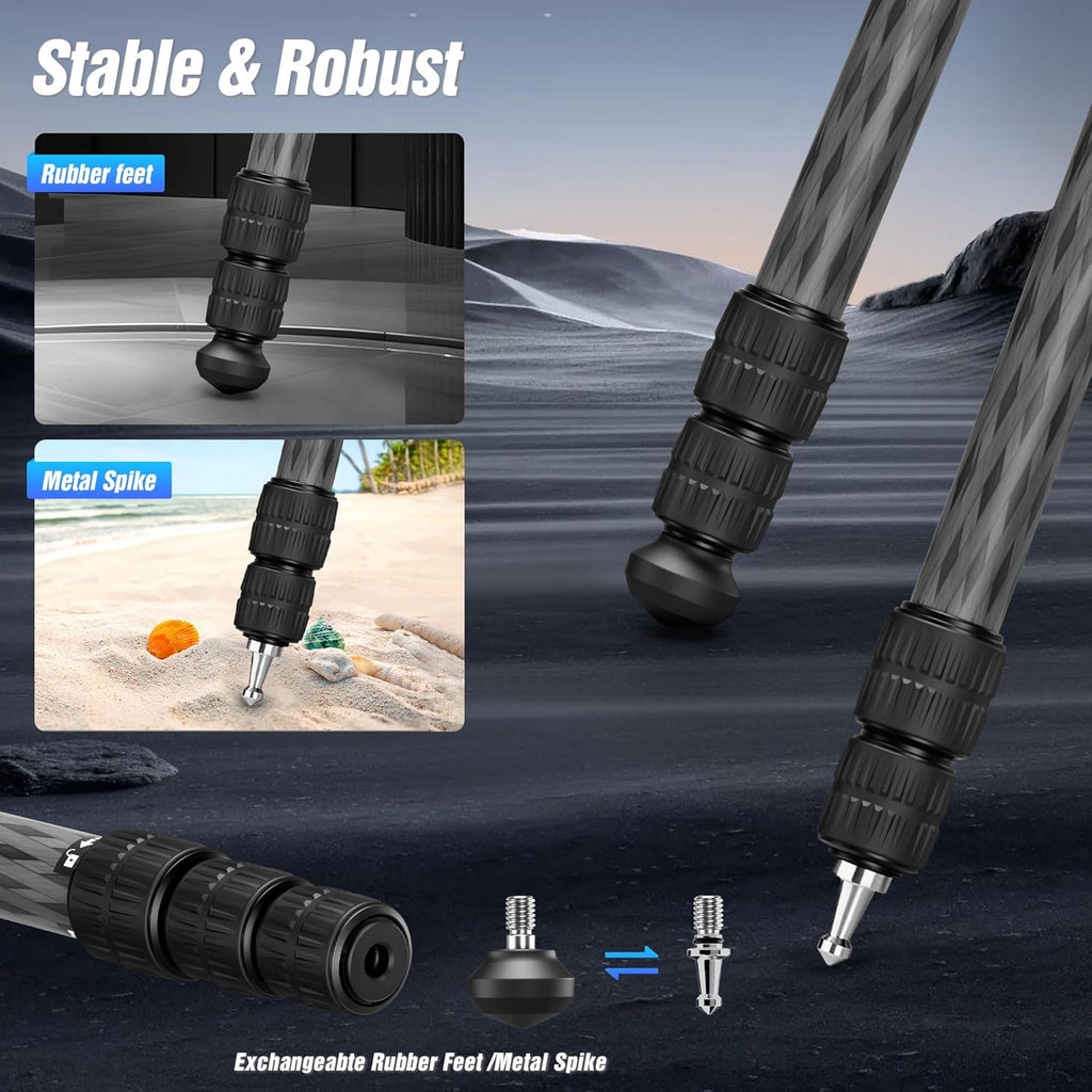 71" Carbon Fiber Travel Tripod with 360° Ball Head Set, 4 Leg Sections Lightweight Tripod with Center Column for DSLR Camera, Quick Release Plate, Max Load 15kg/33.07lb