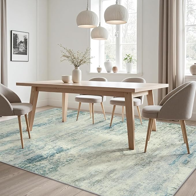 10x14 Area Rugs for Living Room: Soft Abstract Large Area Rug Non-Shedding Anti-Skid Stain Resistant Indoor Floor Modern Washable Rugs for Bedroom Dining Room Nursery Farmhouse Home Office-Blue/Gray-BubblyBeeBaby
