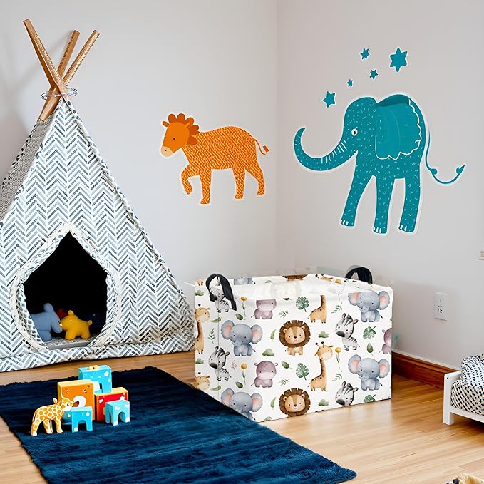 HIYAGON Rectangular Woodland Animal Basket Baby Storage Basket Storage Bin Organizer Box Animal Room Decor(Animal Basket)-BubblyBeeBaby