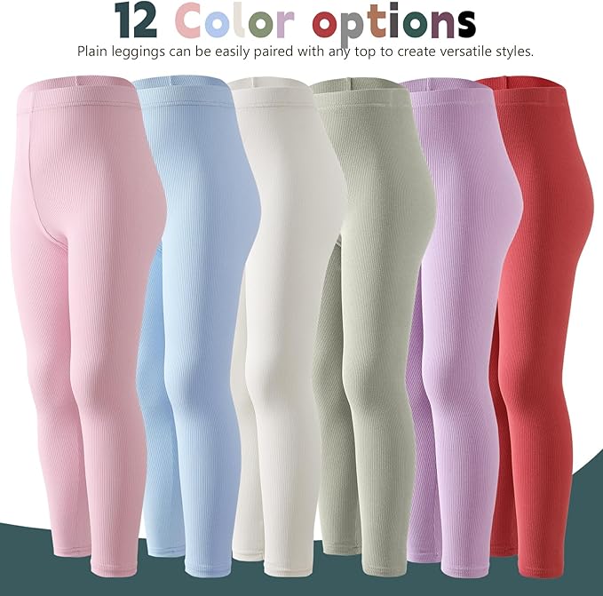 12 Pack Girls Leggings Toddler Girl Pants Casual Yoga Pants for Girls High Waisted Stretch Leggings Kids-BubblyBeeBaby