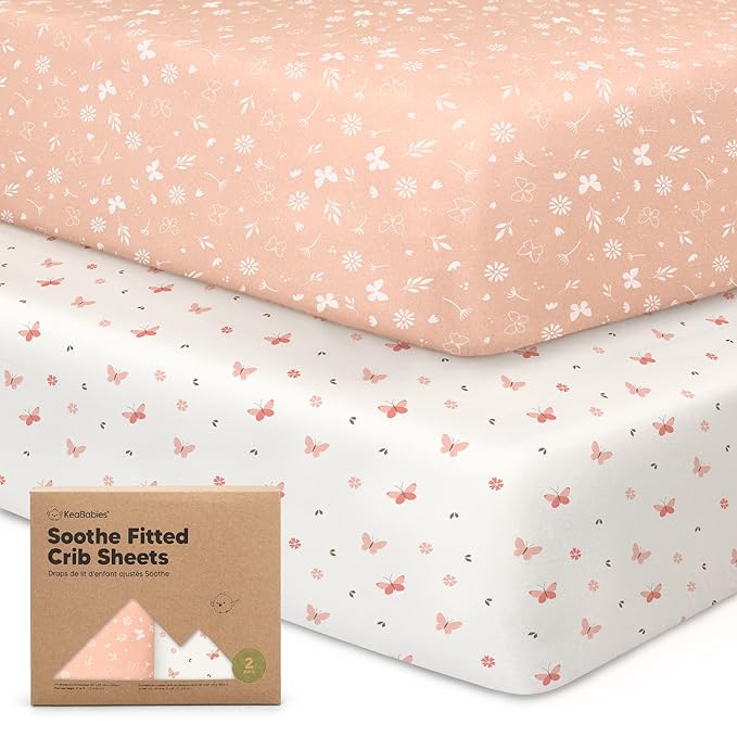 KeaBabies 2-Pack Organic Crib Sheets for Boys, Girls - 52x28 Fitted Crib Mattress Sheet Neutral, Breathable Jersey Cotton Cover for Baby Bed, Toddler Mattress, Soft & Cute Prints (Butterflies)-BubblyBeeBaby