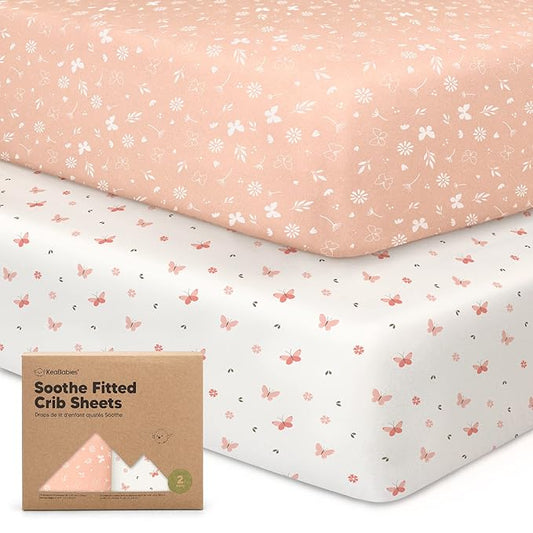KeaBabies 2-Pack Organic Crib Sheets for Boys, Girls - 52x28 Fitted Crib Mattress Sheet Neutral, Breathable Jersey Cotton Cover for Baby Bed, Toddler Mattress, Soft & Cute Prints (Butterflies)-BubblyBeeBaby