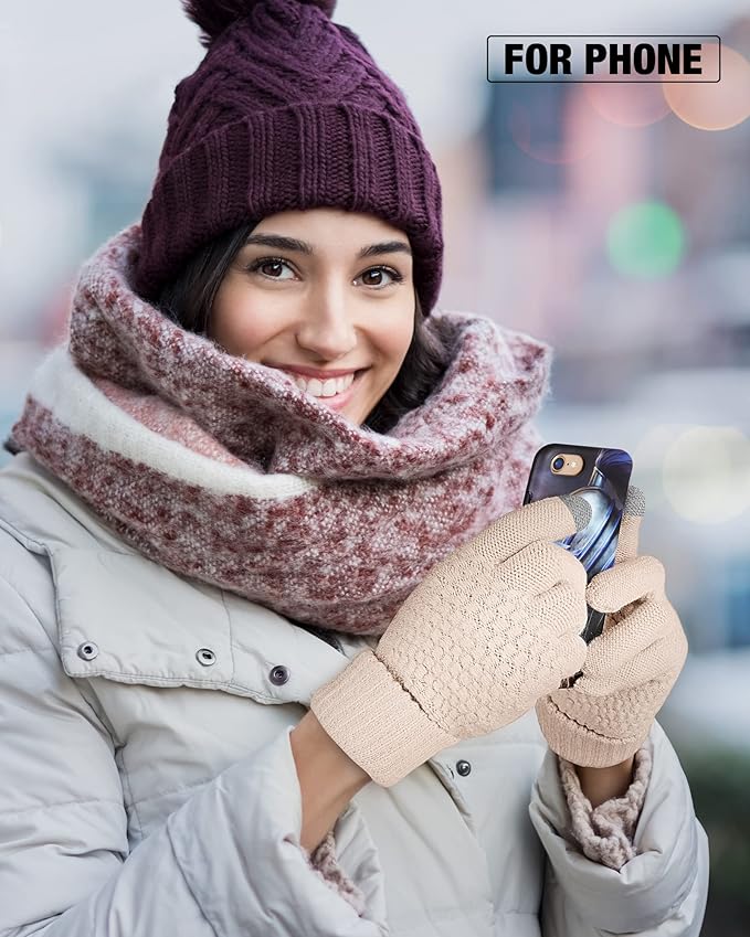 Geyoga 2 Pairs Women's Winter Touch Screen Gloves Soft Warm Fleece Lined Knit Elastic Cuff Winter Texting Gloves-BubblyBeeBaby