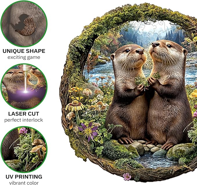 Jigfoxy Wooden Puzzles for Adults, Otter Couple Wood Puzzles Adult, Unique Animal Shape Wooden Jigsaw Puzzles for Adults, Birthday Gifts for Puzzle Lovers Family Friend (M-11 * 11.4in-193pcs)-BubblyBeeBaby