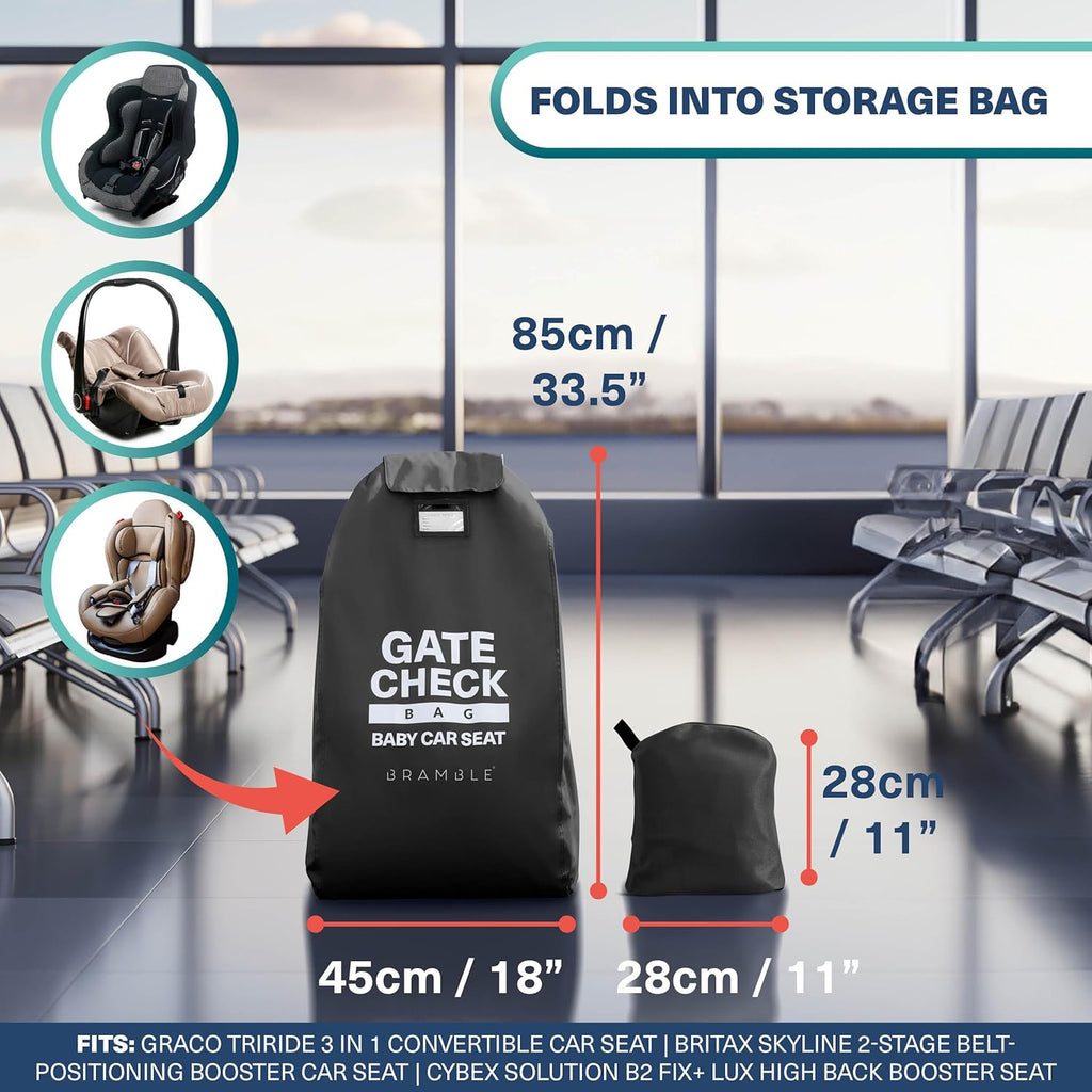 Bramble Infant Car Seat Travel Bag for Airplane - Waterproof Car Seat Cover for Airplane Travel 34" - Booster Seat Travel Bag Carseat Carrier for Airport, Black