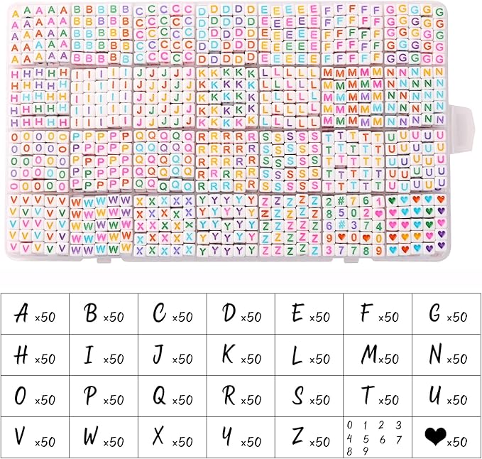 1400pcs Letter Beads, 6x6 mm Acrylic Alphabet Beads, Beads for Jewelry and Bracelet Making, in 28 Grid Box (White and Colorful)-BubblyBeeBaby