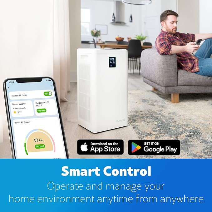 Kenmore PM4030 Air Purifier with H13 True HEPA Filter, Covers Up to 2300 Sq.Foot, 24db SilentClean 3-Stage HEPA Filtration System, 5 Speeds for Home Large Room, Kitchens & Bedroom-BubblyBeeBaby