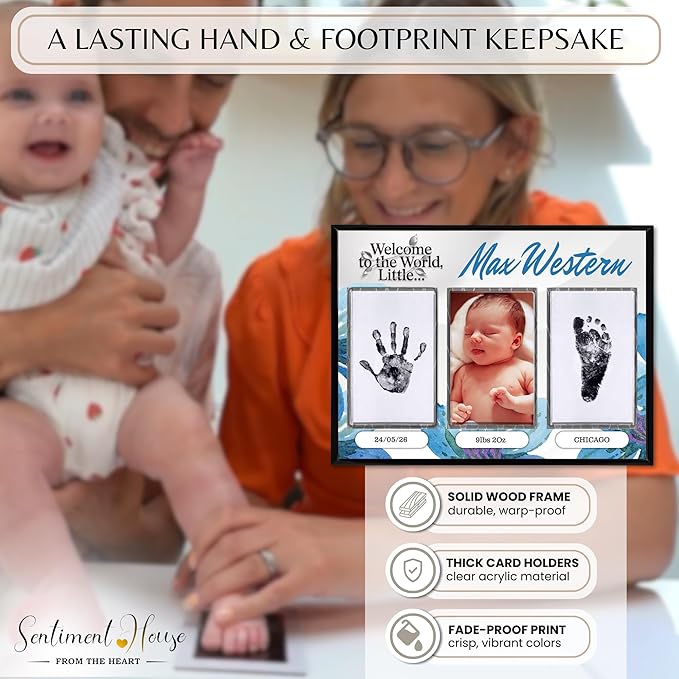 Inkless Hand and Footprint Kit, Baby Keepsake Plaque & Baby Shower Gifts - Ideal as Mom To Be Gift, Nursery Picture Frames, Clean Touch Hand and Footprint Kit (Style 1 - Design 3)-BubblyBeeBaby