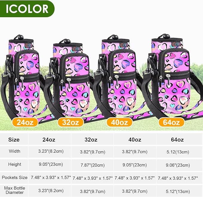 icolor Water Bottle Carrier Bag with Strap 25/32/40 oz Crossbody Bottle Holder with Phone Pocket Sling Sleeve Insulated Neoprene Water Bottle Pouch for Walking Travelling-BubblyBeeBaby