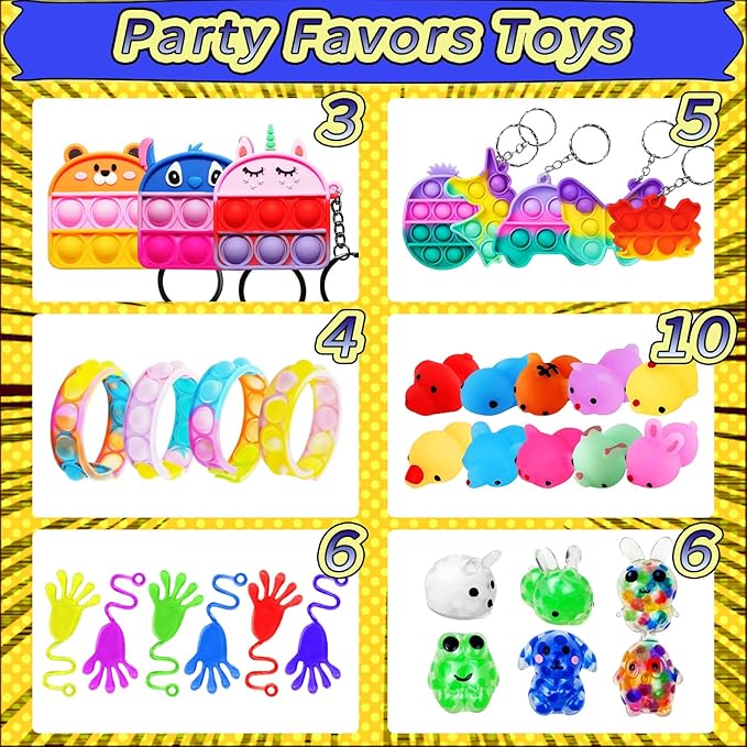 123 PCS Party Favors for Kids, Fidget Toys Bulk, Birthday Gifts Toys, Stocking Stuffers, Prize Treasure Box Toys for Classroom, Goodie Bags Stuffers, Pinata Filler, Carnival Prizes for Boys Girls 4-10-BubblyBeeBaby