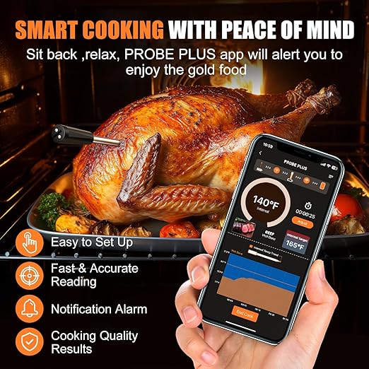 INSMART Wireless Smart Meat Thermometer,330FT Bluetooth Range,100% Waterproof,Precision Cooking Grilling,Multi Sensors,for BBQ,Oven,Grill,Kitchen,Smoker, Rotisserie Turkey Beef/iOS & Android App-BubblyBeeBaby