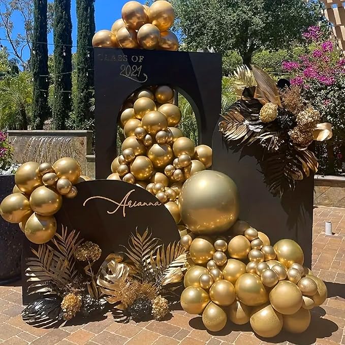 140pcs Gold Balloon Arch Kit, Gold Balloons of Different Sizes Pack of 18 12 10 5 Inch Party Balloon Kit for Birthday Party or Balloon Arch as Graduation Wedding Baby Shower Party Decorations-BubblyBeeBaby
