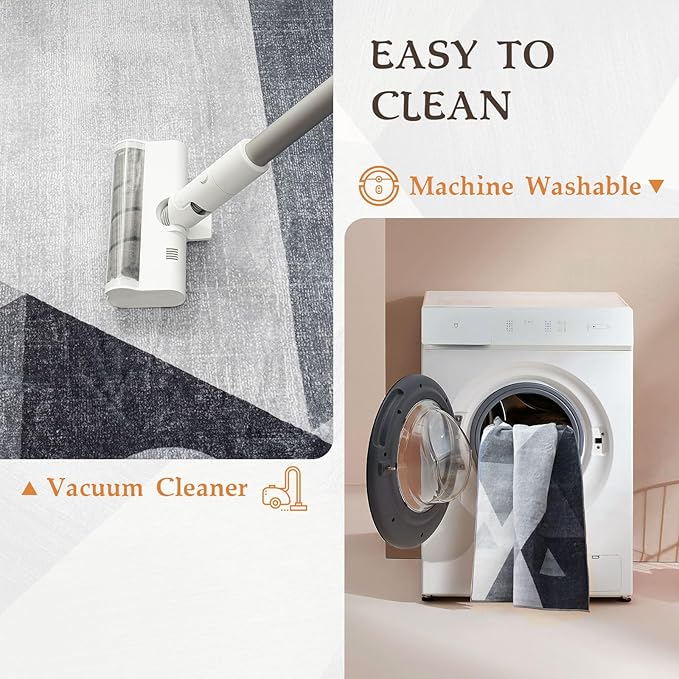 HOMFINE Washable Modern Area Rug - Geometric Style 5x7 Rugs for Living Room, Bedroom, Machine Washable Rug Soft Non Slip Non Shedding Area Rug - Grey, 5'x7'-BubblyBeeBaby