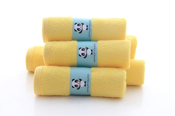 HIPHOP PANDA Baby Washcloths, Rayon Made from Bamboo - 2 Layer Ultra Soft Absorbent Newborn Bath Face Towel - Reusable Baby Wipes for Delicate Skin - Yellow, 6 Pack-BubblyBeeBaby