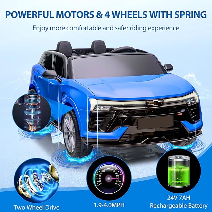 Jojoka Baby Car 24V 2-Seater SUV Licensed Chevrolet Blazer Ride On Toy w/Parent Remote Control,4xSpring Suspension, Wireless Music, Electric Vehicle Car for Kids Ages 3-8,Blue-BubblyBeeBaby
